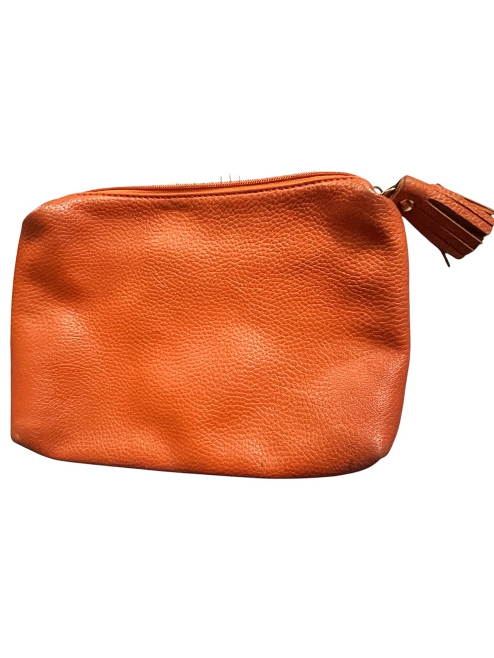 Street Level Orange Leather Tassel Zip Cosmetic Pouch
